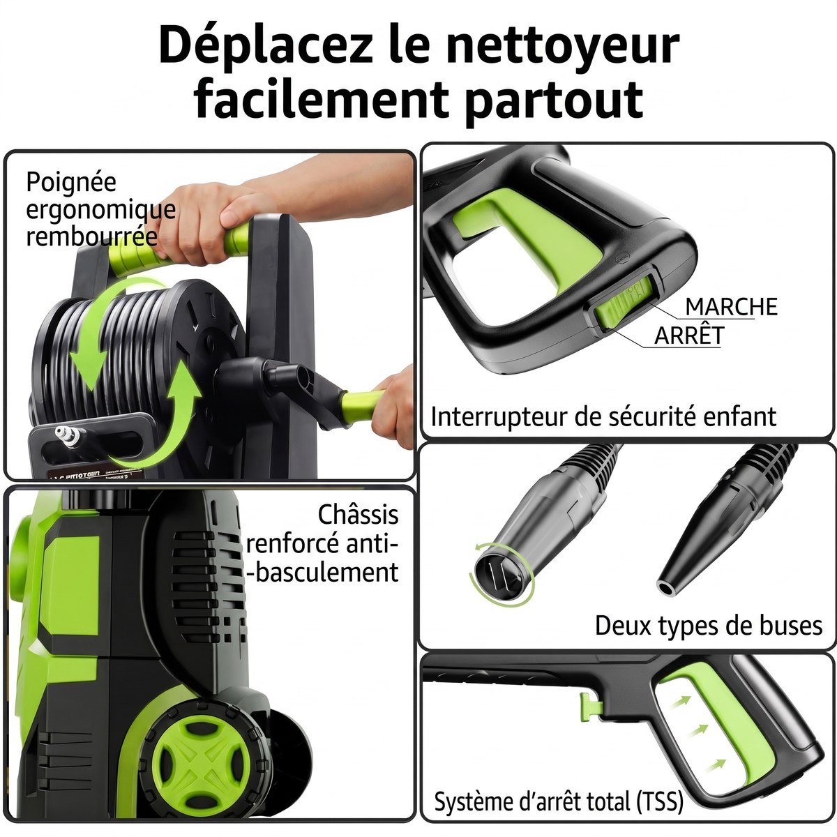 Chariot à roues avec enrouleur