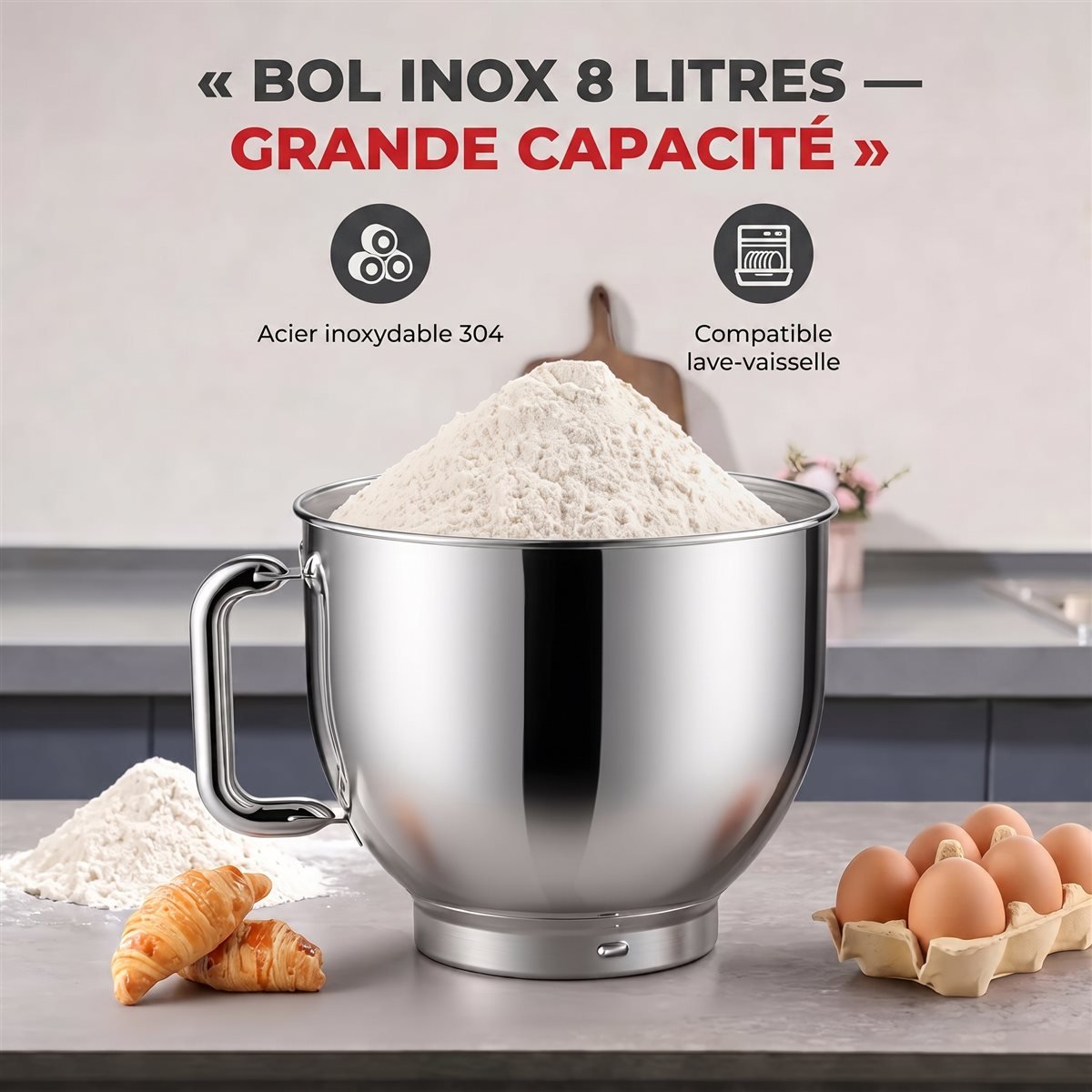 Bol en acier inoxydable de 8 litres