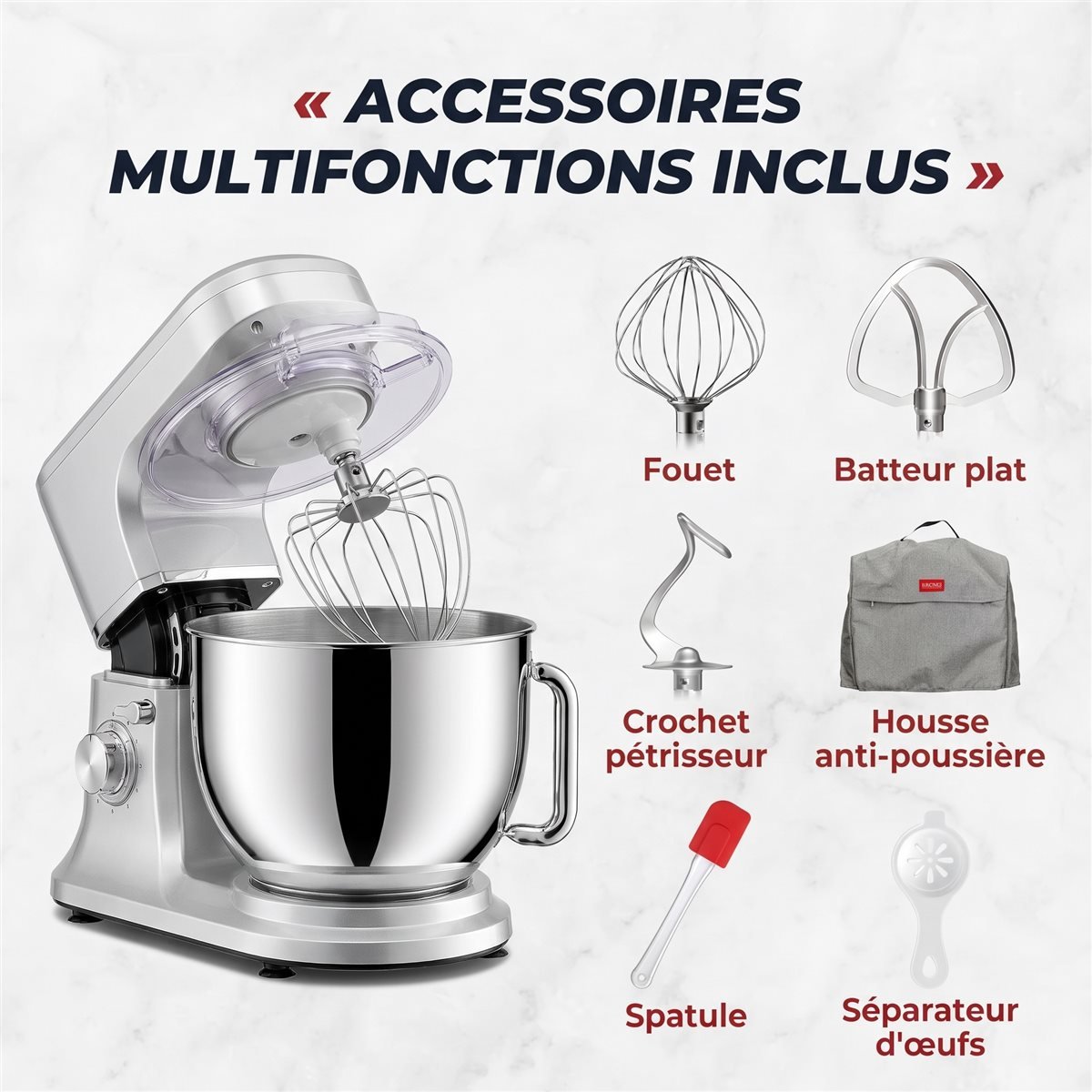 Accessoires multifonctions inclus avec le robot pâtissier